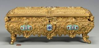 Appraisal: Rectangular Bronze Casket w Enamel Rococo style bronze rectangular casket