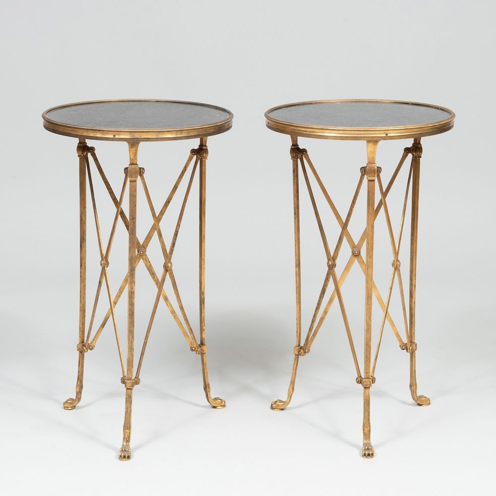 Appraisal: Pair of Directoire Style Gilt-Bronze and Fossilized Marble Mounted Circular