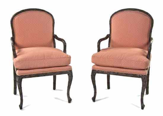 Appraisal: A Pair of Georgian Style Carved and Painted Armchairs each