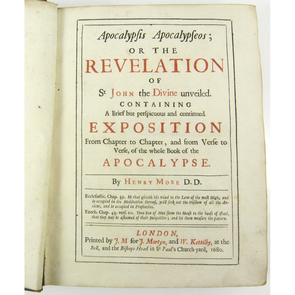 Appraisal: More Thomas - John Evelyn's copy Apocalypsis Apocalypseos or the