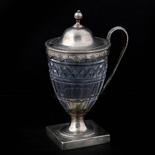 Appraisal: A George III silver mounted cut glass mustard potPeter and