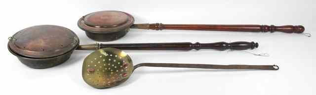 Appraisal: Two copper warming pans and a brass chestnut roaster