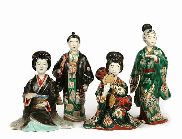 Appraisal: A group of seven Kutani porcelain figures musicians height of