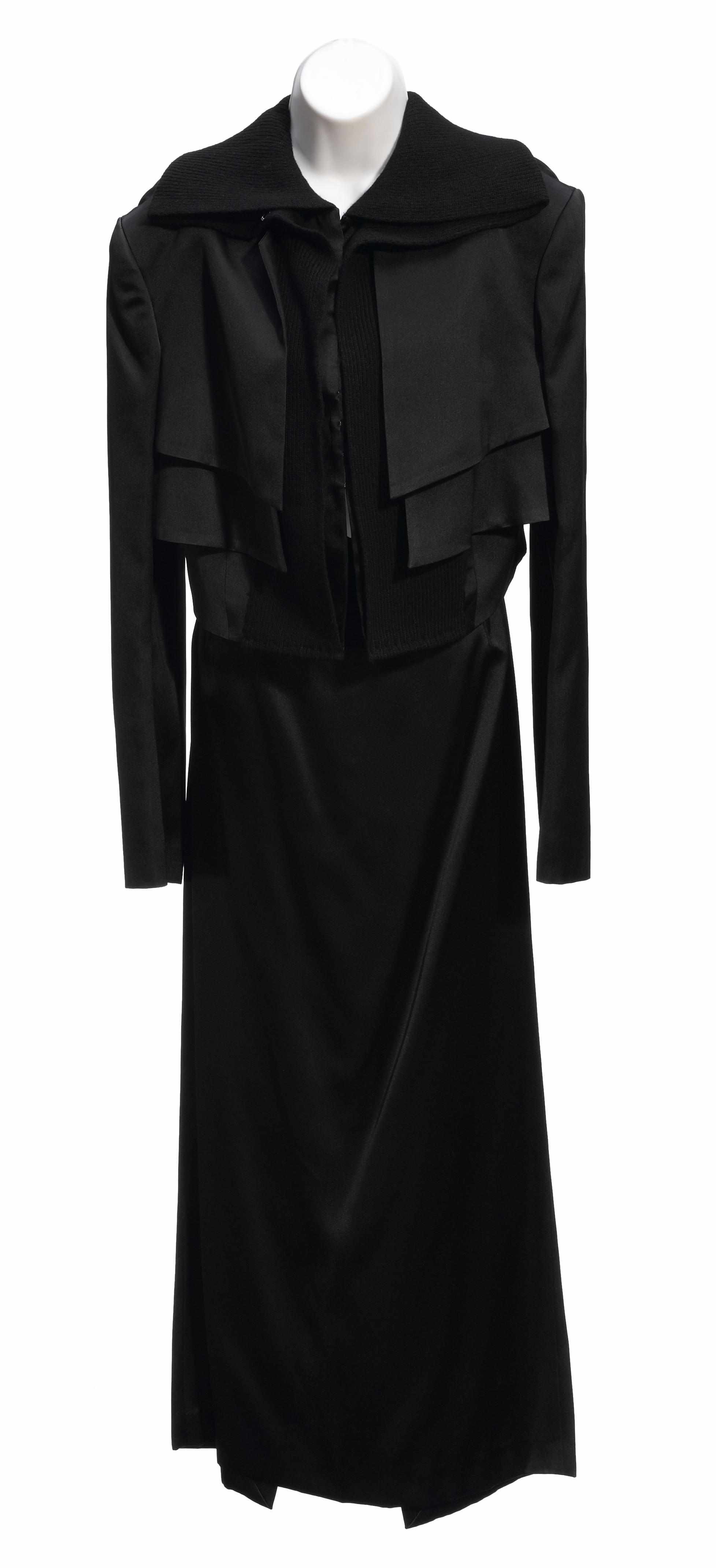 Appraisal: A Yohji Yamamoto black knit and satin jacket and long