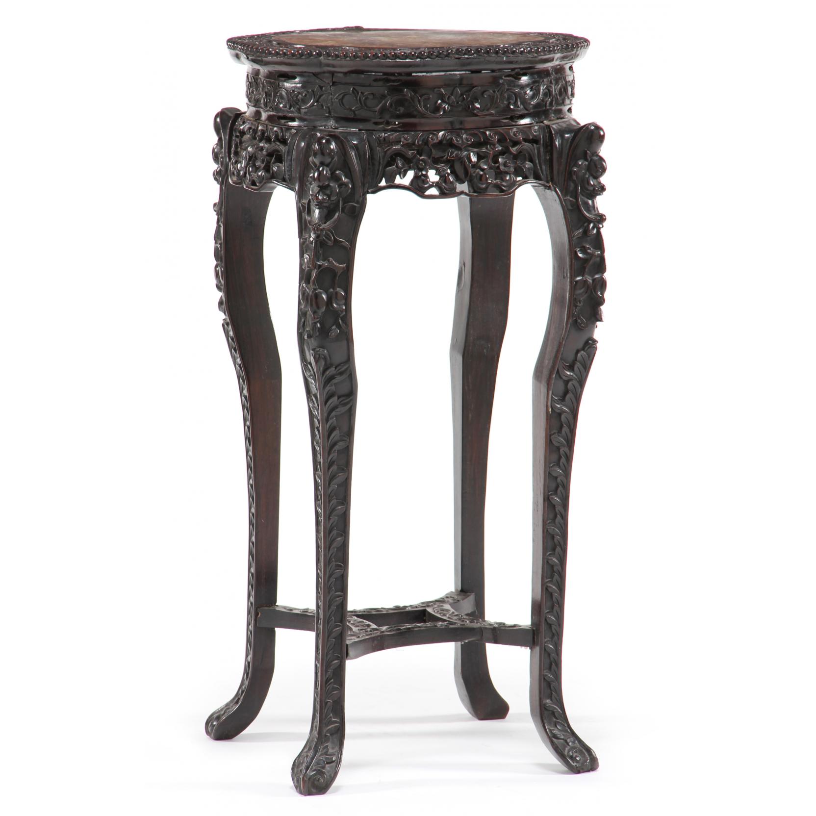 Appraisal: Chinese Carved Marble Top Pedestal circa dark hardwood octagonal inset