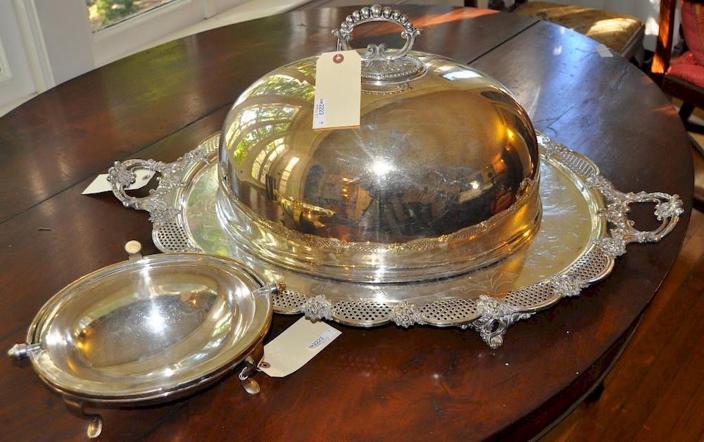 Appraisal: Estate Group Three Silver Plated Wares comprising a large domed