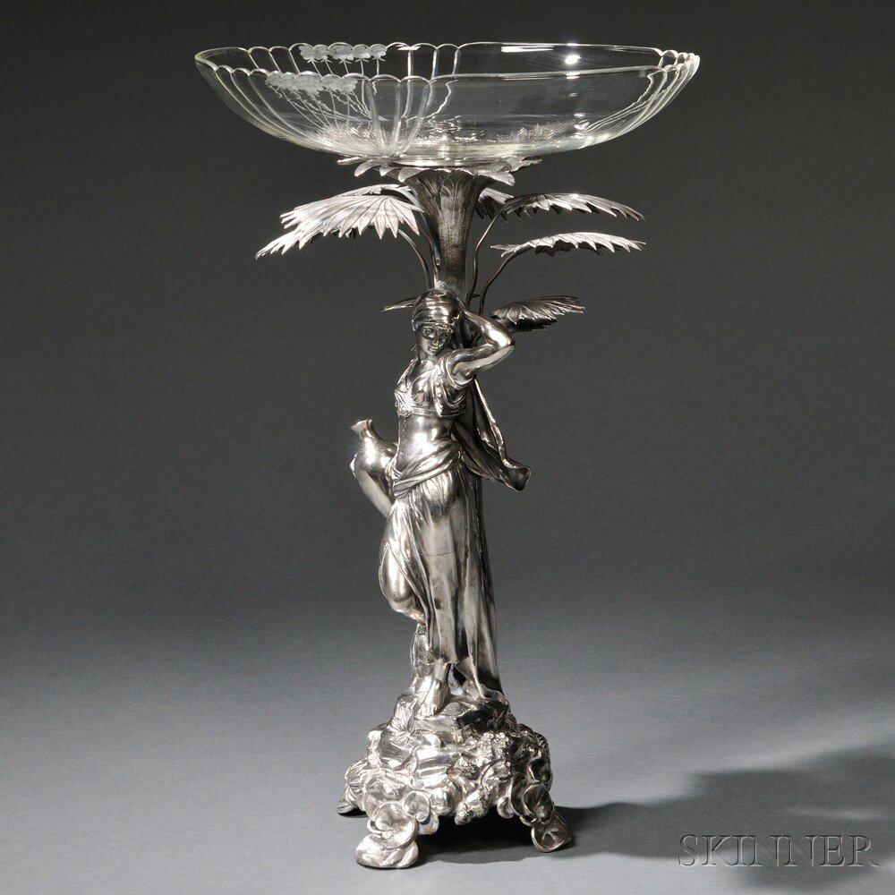 Appraisal: WMF W rttembergische Metallwarenfabrik Art Nouveau Figural Tazza Silver-plated white