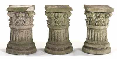 Appraisal: Three Cement Composition Column Bases Classical column bases for garden