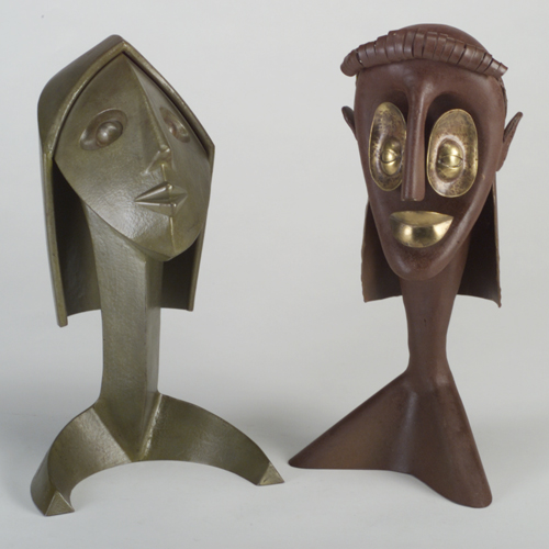 Appraisal: Two metal busts by a Chicago artist one Cubist-style with