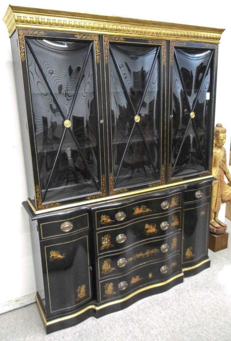 Appraisal: FEDERAL STYLE CHINA CABINET ON BUFFET American mid- th century