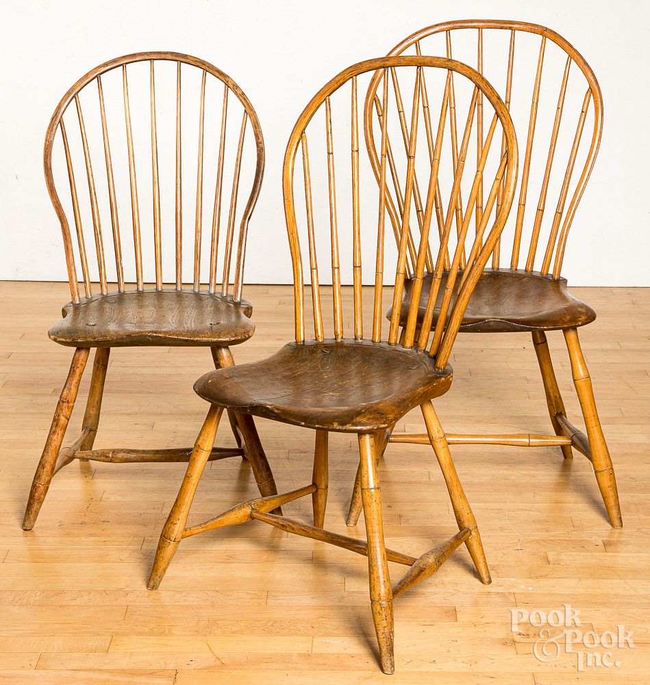 Appraisal: Three bowback Windsor chairs ca Three bowback Windsor chairs ca