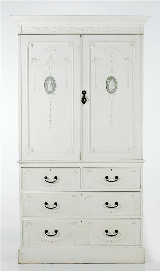 Appraisal: Adam style painted linen press late th century molded cornice