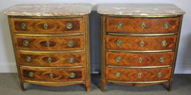 Appraisal: Pair of Rosewood Bow Front Marble Top Commodes Great looking