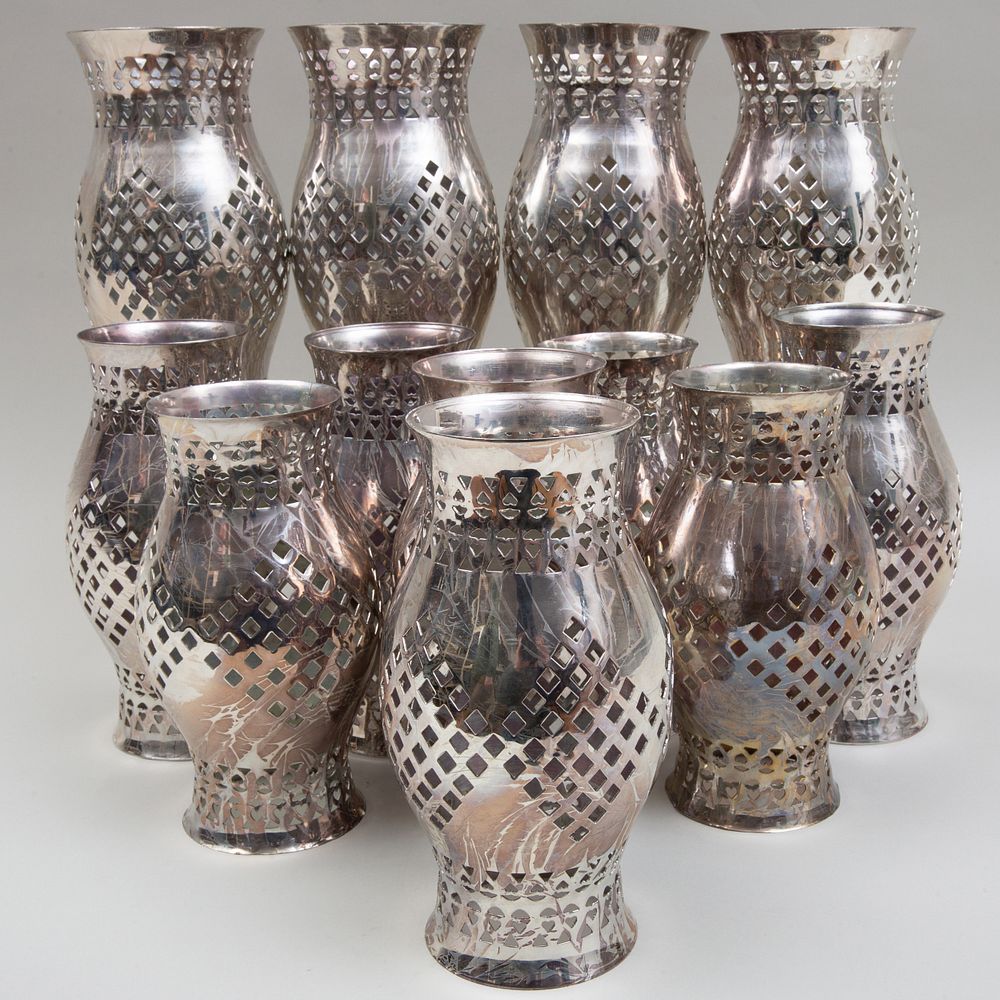 Appraisal: Set of Ten Silver Plate Hurricane Shades x in diam