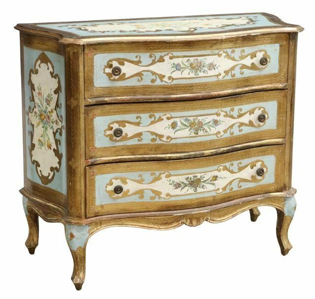 Appraisal: Venetian parcel gilt commode th c paint decorated with floral