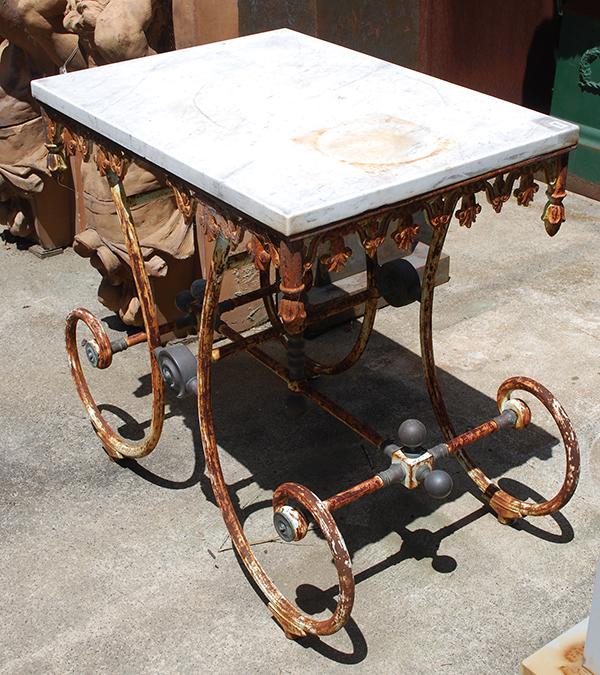 Appraisal: A FRENCH MARBLE TOP WROUGHT IRON BASE BUTCHER'S TABLE rectangular