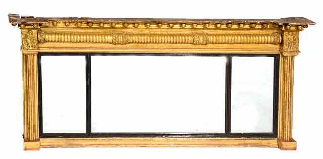 Appraisal: A WILLIAM IV GILTWOOD OVERMANTEL MIRROR with three sectional glass