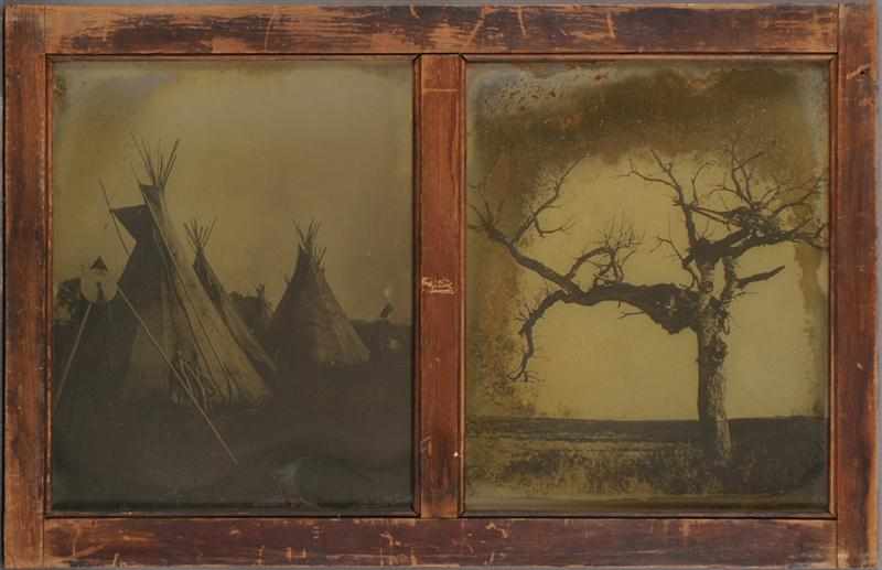 Appraisal: FRAMED GLASS PHOTOGRAPHIC PLATES One tepees the other of a