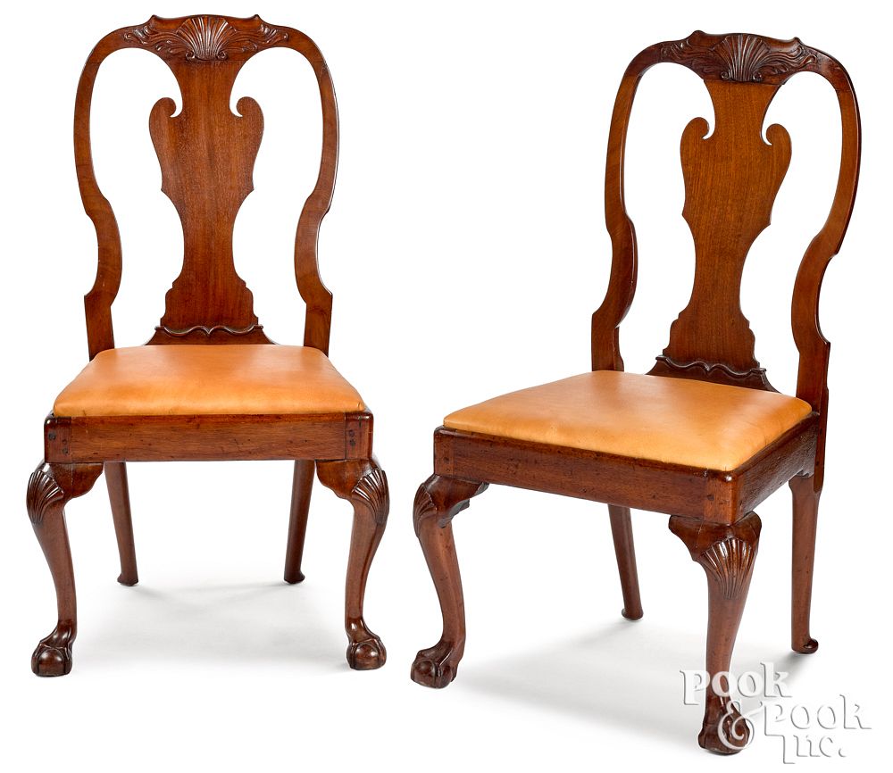 Appraisal: Pair of New York Queen Anne mahogany dining chairs Pair