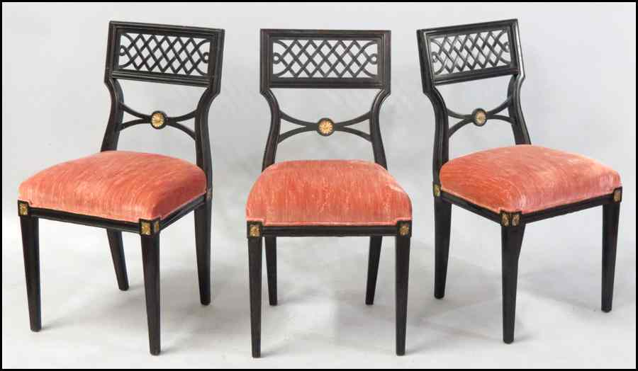 Appraisal: SET OF THREE GILT EBONZED WOOD SIDE CHAIRS Condition No