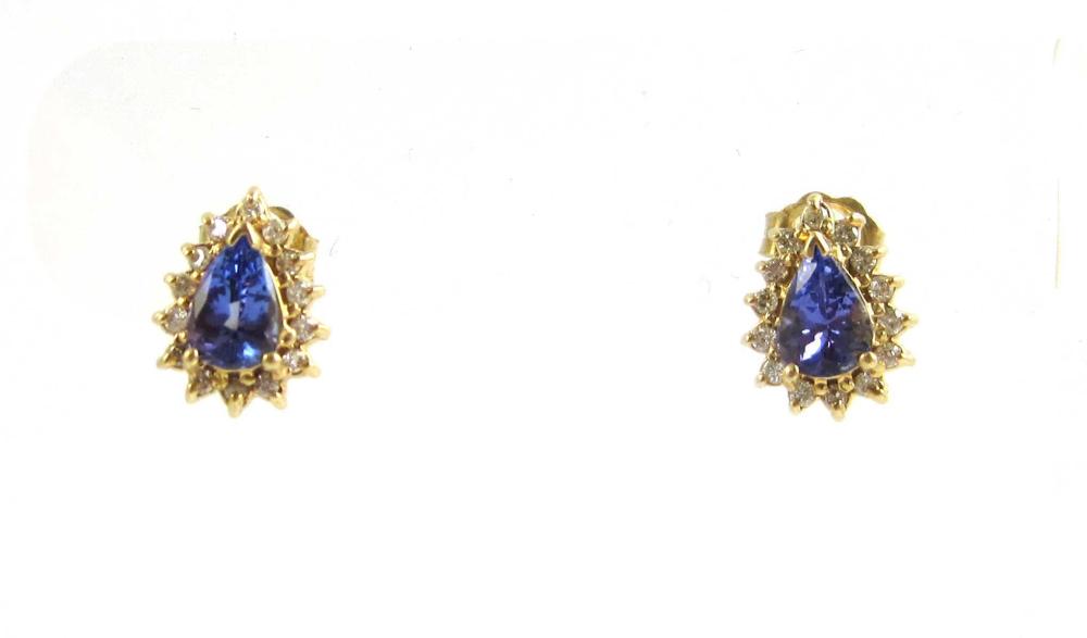 Appraisal: PAIR OF TANZANITE AND DIAMOND STUD EARRINGS each k yellow