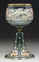 Appraisal: GERMAN ENAMEL CHALICE Pale green colored glass with enameled decoration