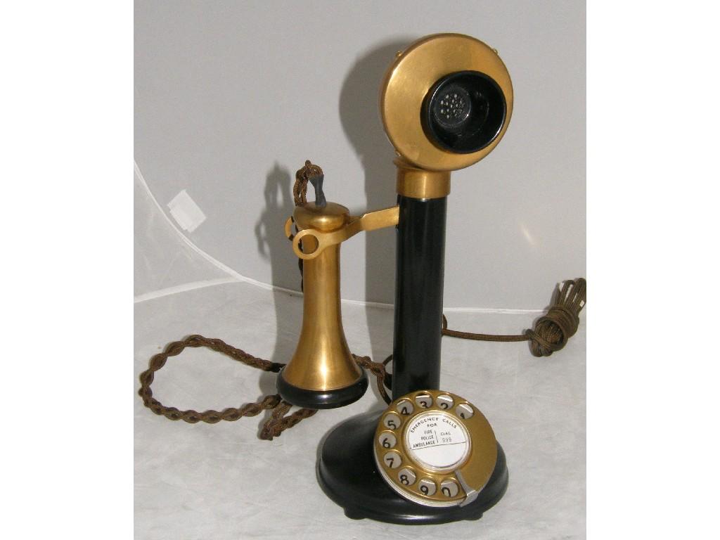 Appraisal: Recent candlestick telephone comprising a brass receiver and mouthpiece high