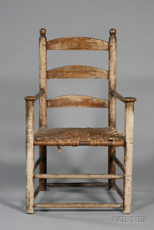 Appraisal: Turned Maple and Ash Slat-back Armchair New England early th