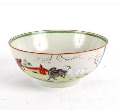 Appraisal: A Chinese export famille rose punch bowl decorated the three