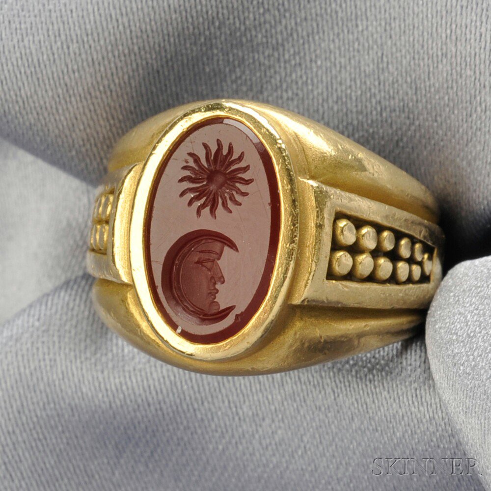 Appraisal: kt Gold and Carnelian Intaglio Ring Kieselstein-Cord c with sun