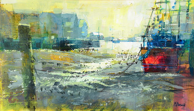 Appraisal: MIKE BERNARD R IEvening low tide Looe Cornwall mixed media