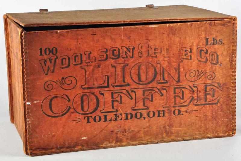 Appraisal: Wooden Lion Coffee Crate Description Early wooden crate with game