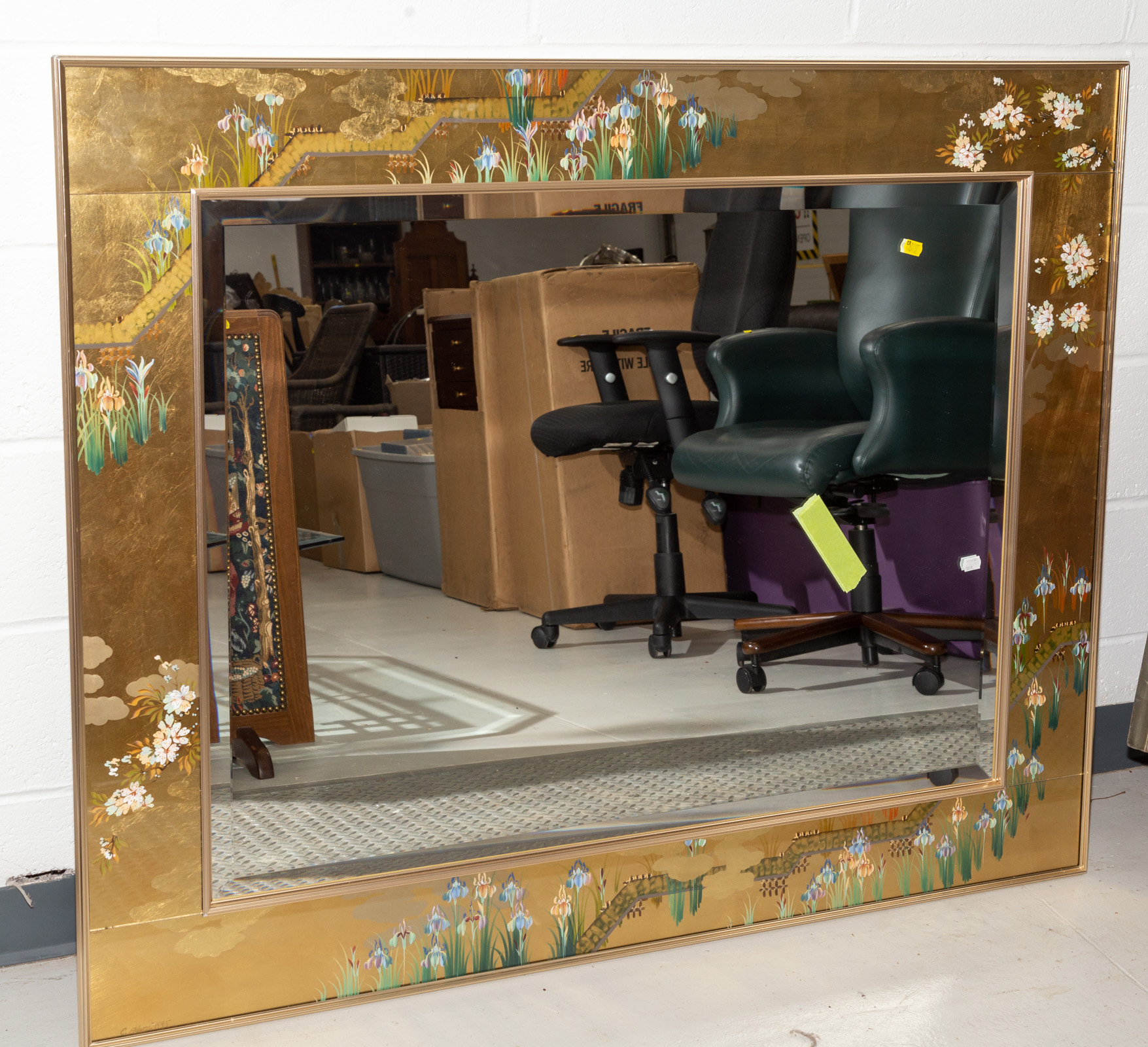 Appraisal: LARGE MODERN WALL MIRROR Frame is floral decorated x in