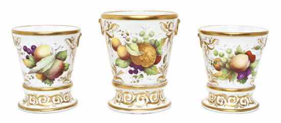 Appraisal: Three English Painted and Parcel Gilt Porcelain Vide Poches th