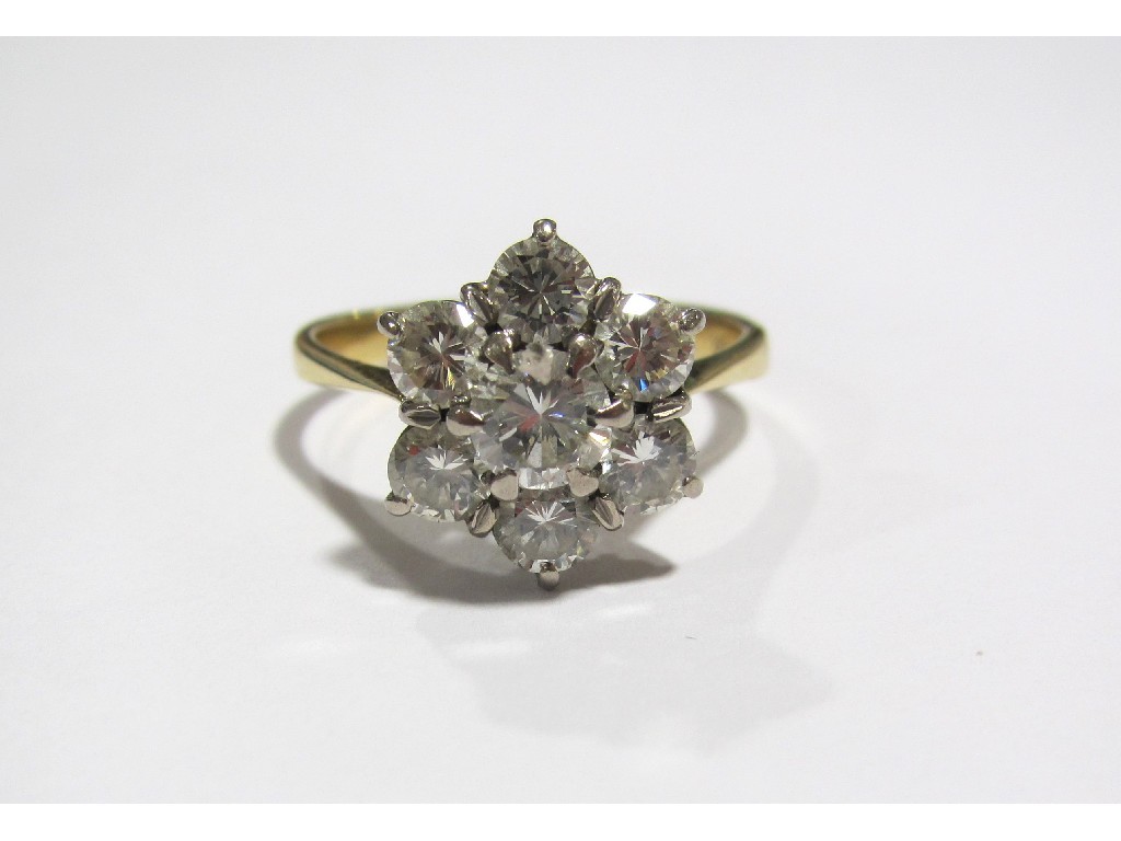 Appraisal: An eighteen carat gold diamond seven stone daisy cluster ring