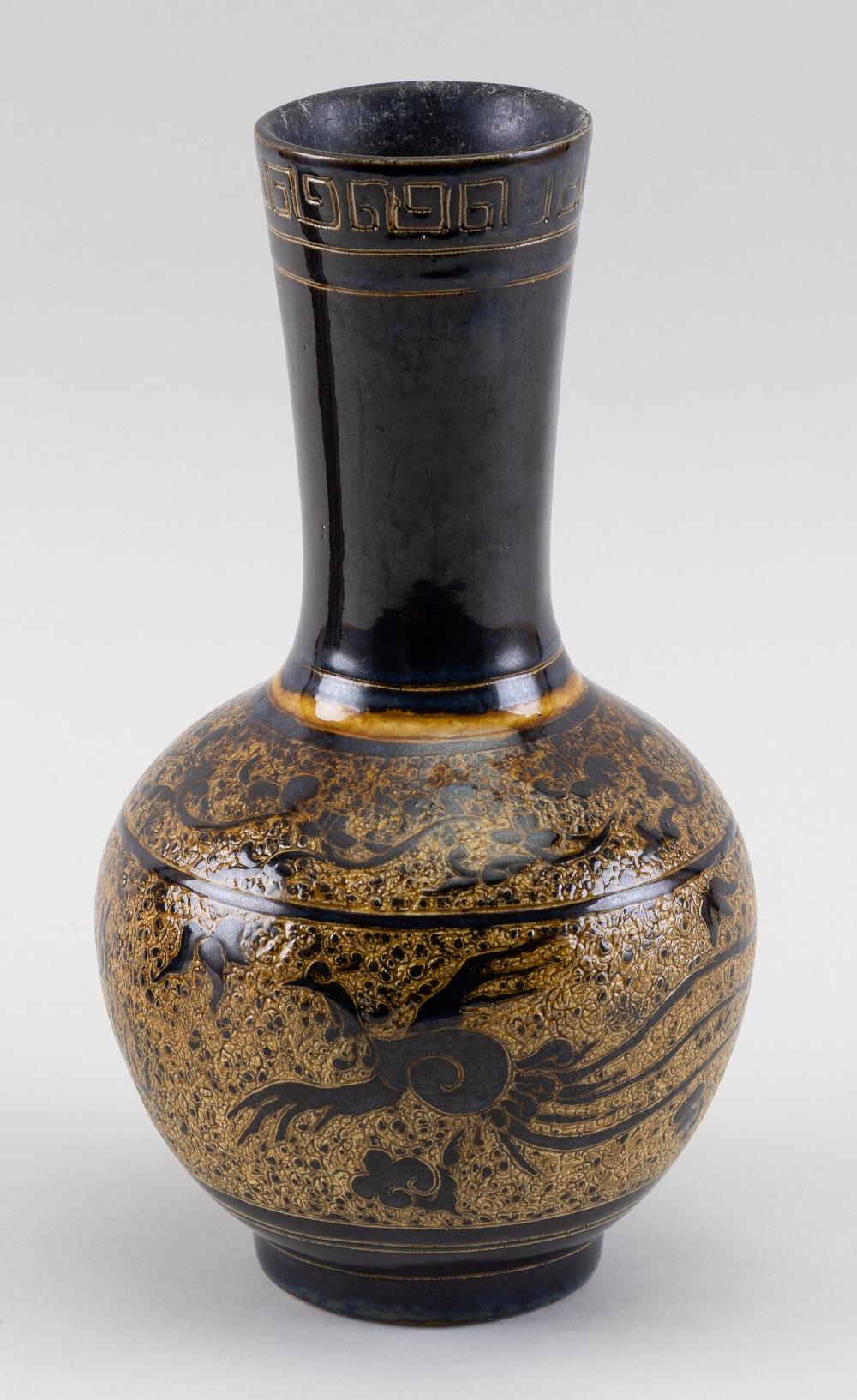 Appraisal: CHINESE SGRAFFITO POTTERY BOTTLE VASE LATE TH CENTURY HEIGHT CHINESE