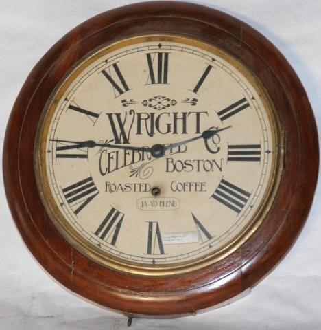 Appraisal: TH CENTURY WRIGHT CO COFFEE ADVERTISINGGALLERY CLOCK ORIGINAL PAPER DIAL