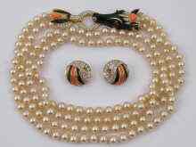 Appraisal: A faux coral onyx pearl and diamond necklace signed ''