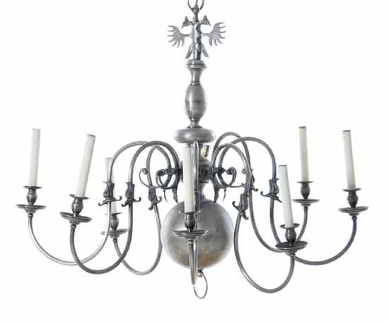 Appraisal: Dutch style pewter chandelier center baluster with phoenix finial emitting