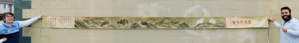 Appraisal: MONUMENTAL JAPANESE AVIAN BIRD SCROLL PAINTING Japan Meiji PeriodLarge scrolling