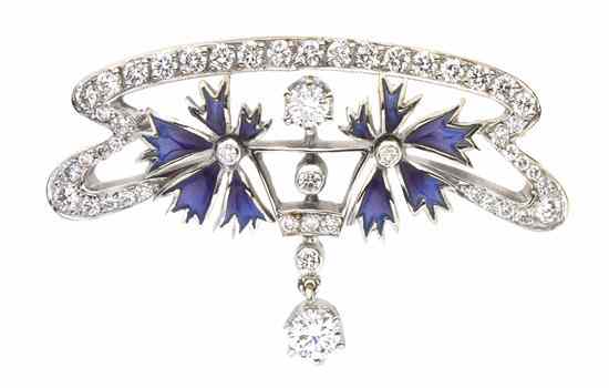 Appraisal: An Karat White Gold Diamond and Plique a Jour Enamel