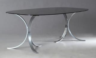 Appraisal: French Modern Steel and Smoked Glass Dining Table th c