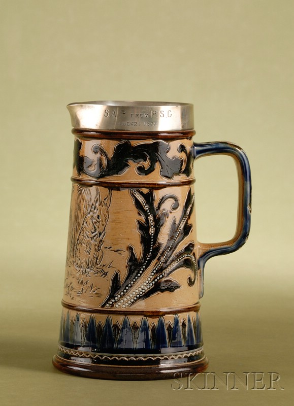 Appraisal: Doulton Lambeth Silver-mounted Salt-glaze Water Pitcher dated by Florence E