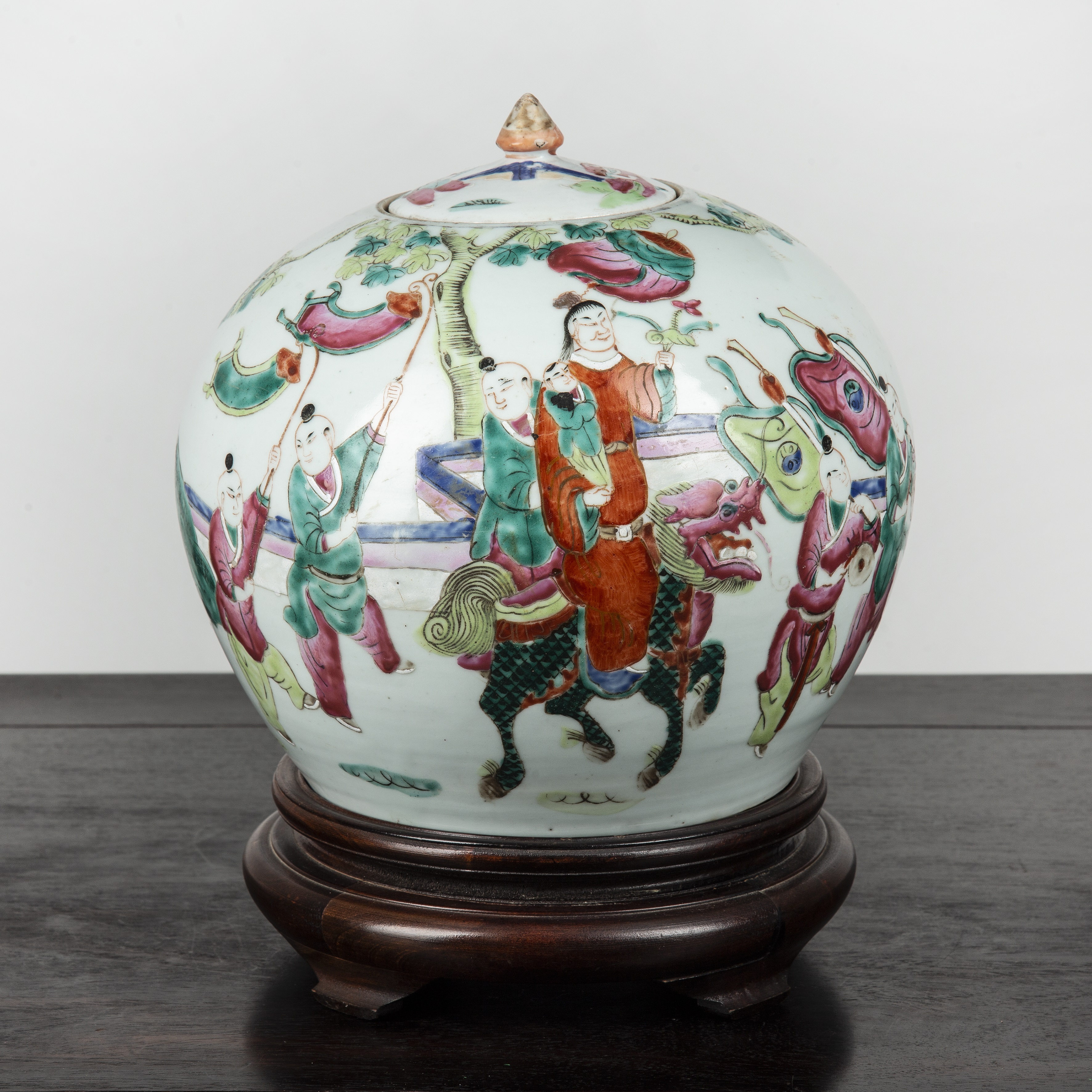 Appraisal: Famille rose vase and coverChinese th Century depicting mother and