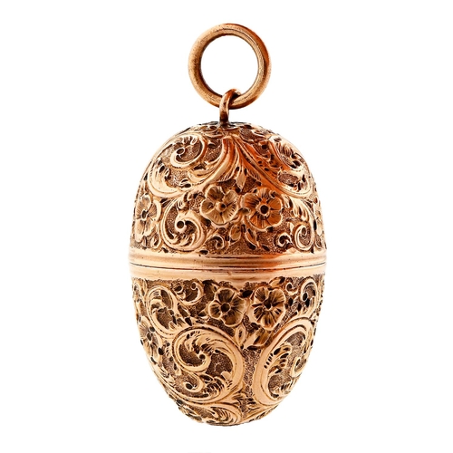 Appraisal: A George III egg shaped silver gilt nutmeg grater crisply