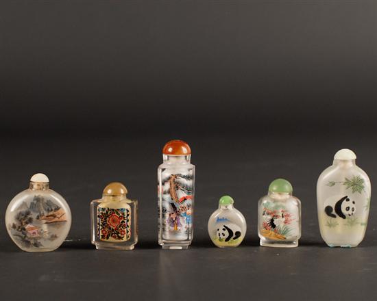 Appraisal: Six Inside Painted Glass Snuff Bottles in varying sizes and