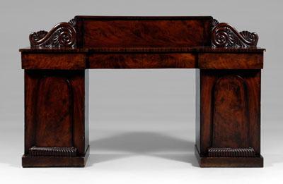 Appraisal: Fine William IV pedestal sideboard highly figured mahogany veneers scroll-carved