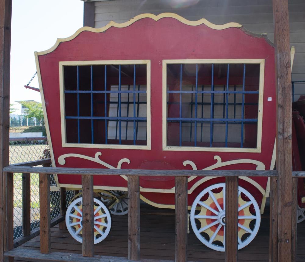 Appraisal: ALPENROSE CIRCUS WAGON blue wood bars interior wood passenger benches