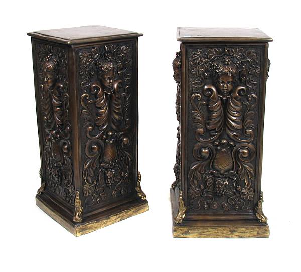 Appraisal: A pair of patinated bronze pedestals height in width in