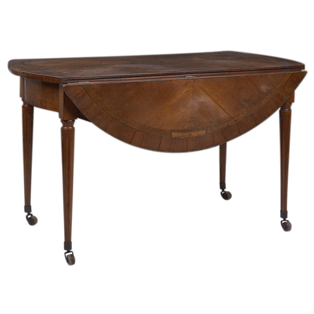 Appraisal: Continental Neoclassical Walnut Drop-Leaf Table Circa The rectangular banded top